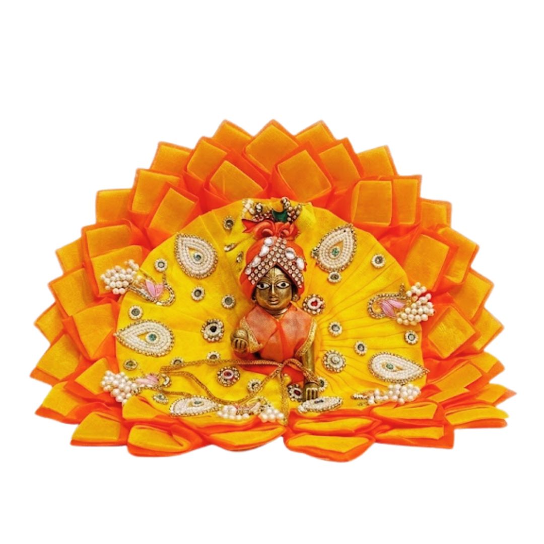 Fancy Yellow Orange Heavy Laddu Gopal Dress with Pagdi (Size 2,3,4,5,6)