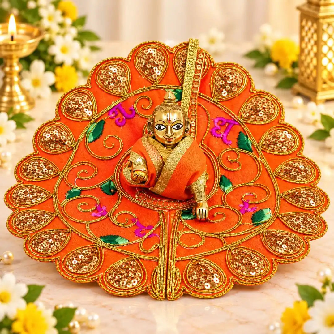 Orange Laddu Gopal Heavy Dress Festival Poshak For Thakur Ji