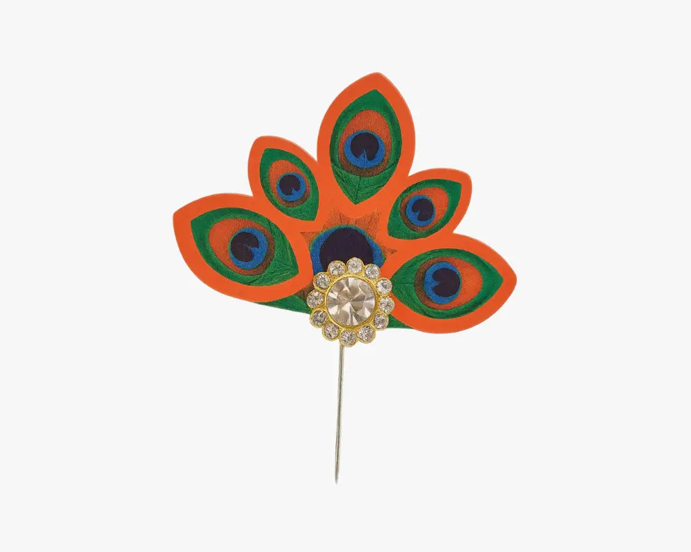Orange Peacock Feather Design Kalangi for Thakur ji Lordkart