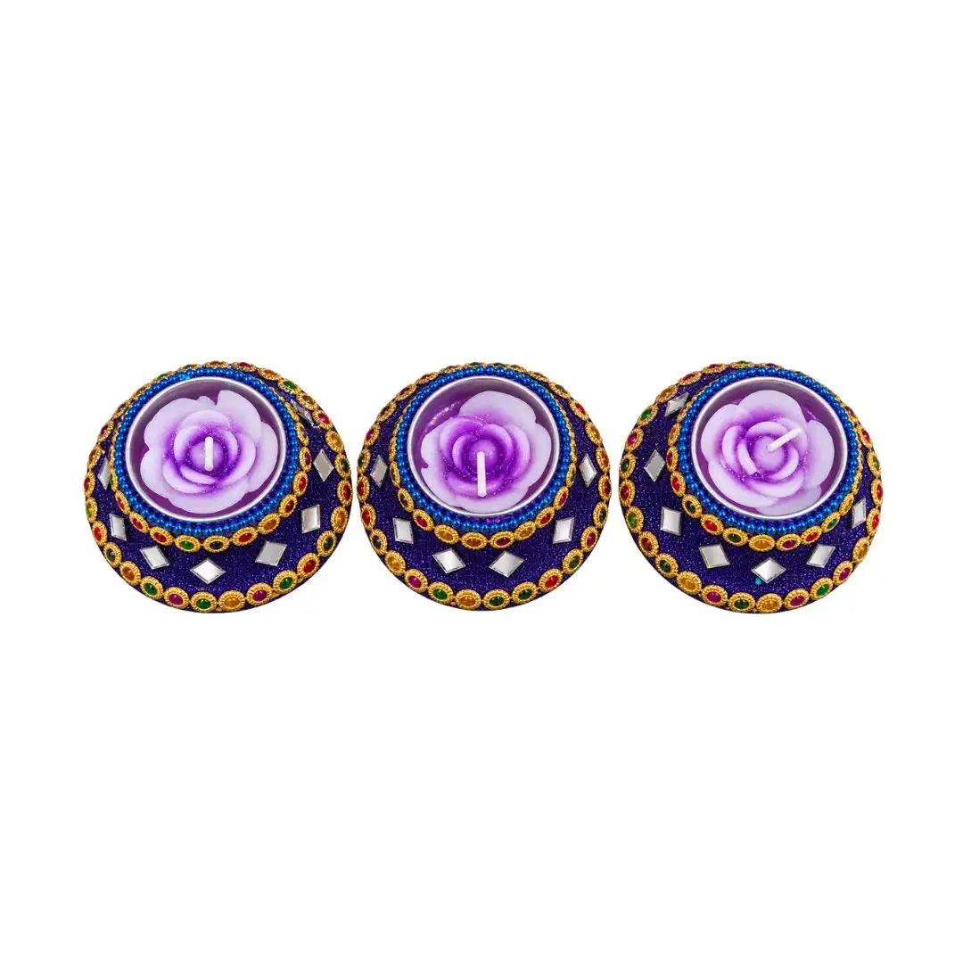 Handcrafted Decorative Royal Blue Rose Scented Floating Candles (Set of 3)