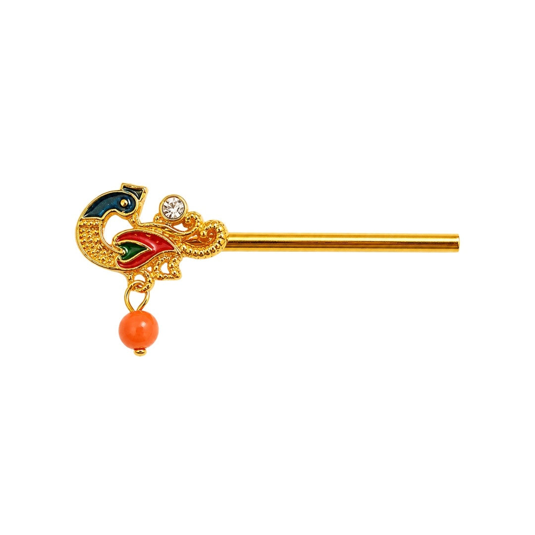 Golden Dark Blue and Orange Laddu Gopal Bansuri Kanha Ji Pooja Flute