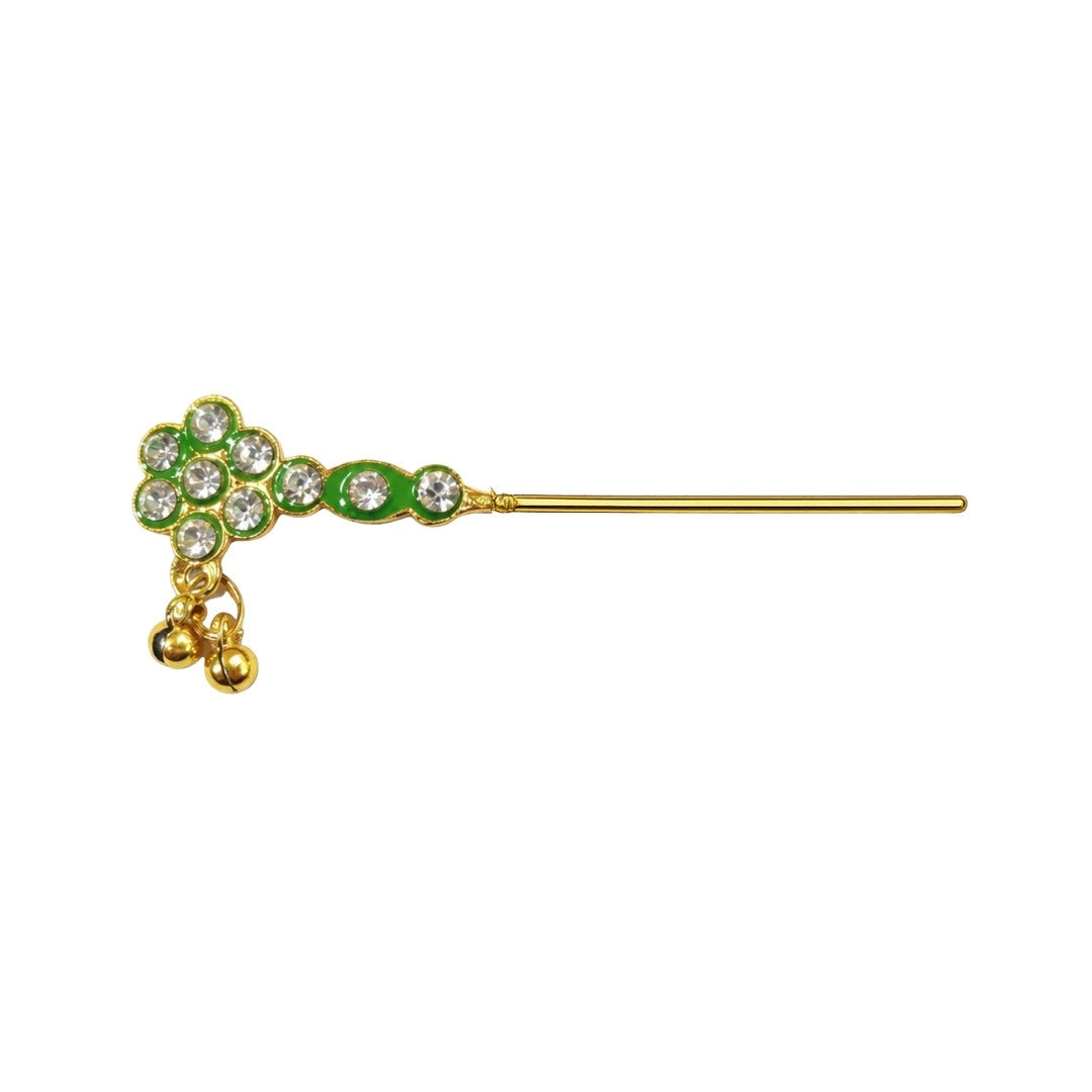 Premium Green Color Laddu Gopal Bansuri with Stone and Golden Finish
