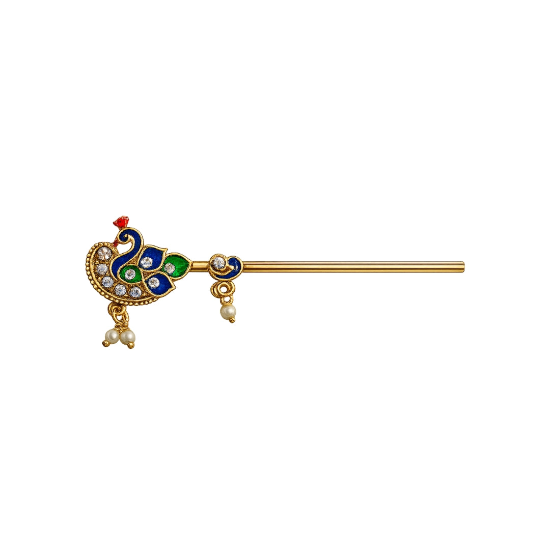 Blue & Green Peacock Bansuri for Laddu Gopal With Beads & Jarkan Coated Flute