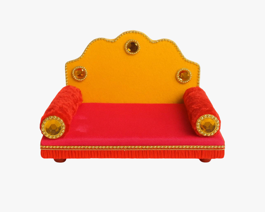 Decorative Red & Yellow Sinhasan for Bal Gopal Lordkart
