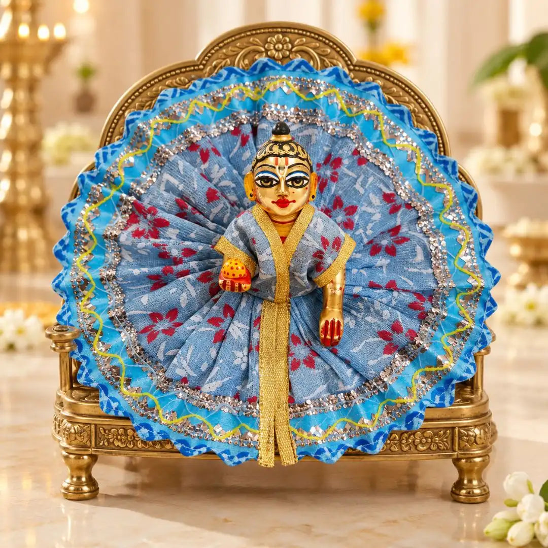 Handmade Sky Blue Floral Dress for Laddu Gopal Ji - No. 3