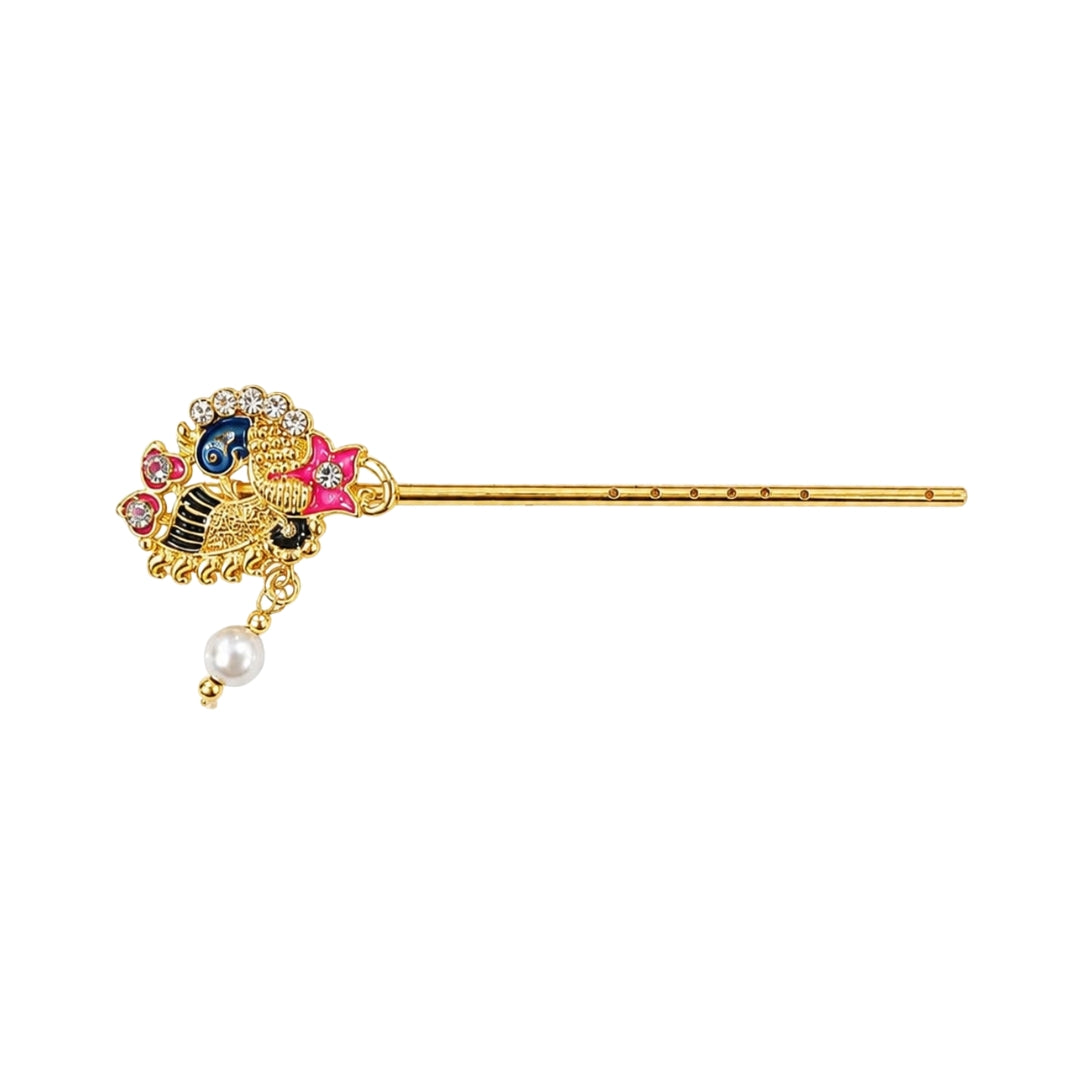 Beautiful Golden Pink Blue Stone Studded Kanha Ji Flute