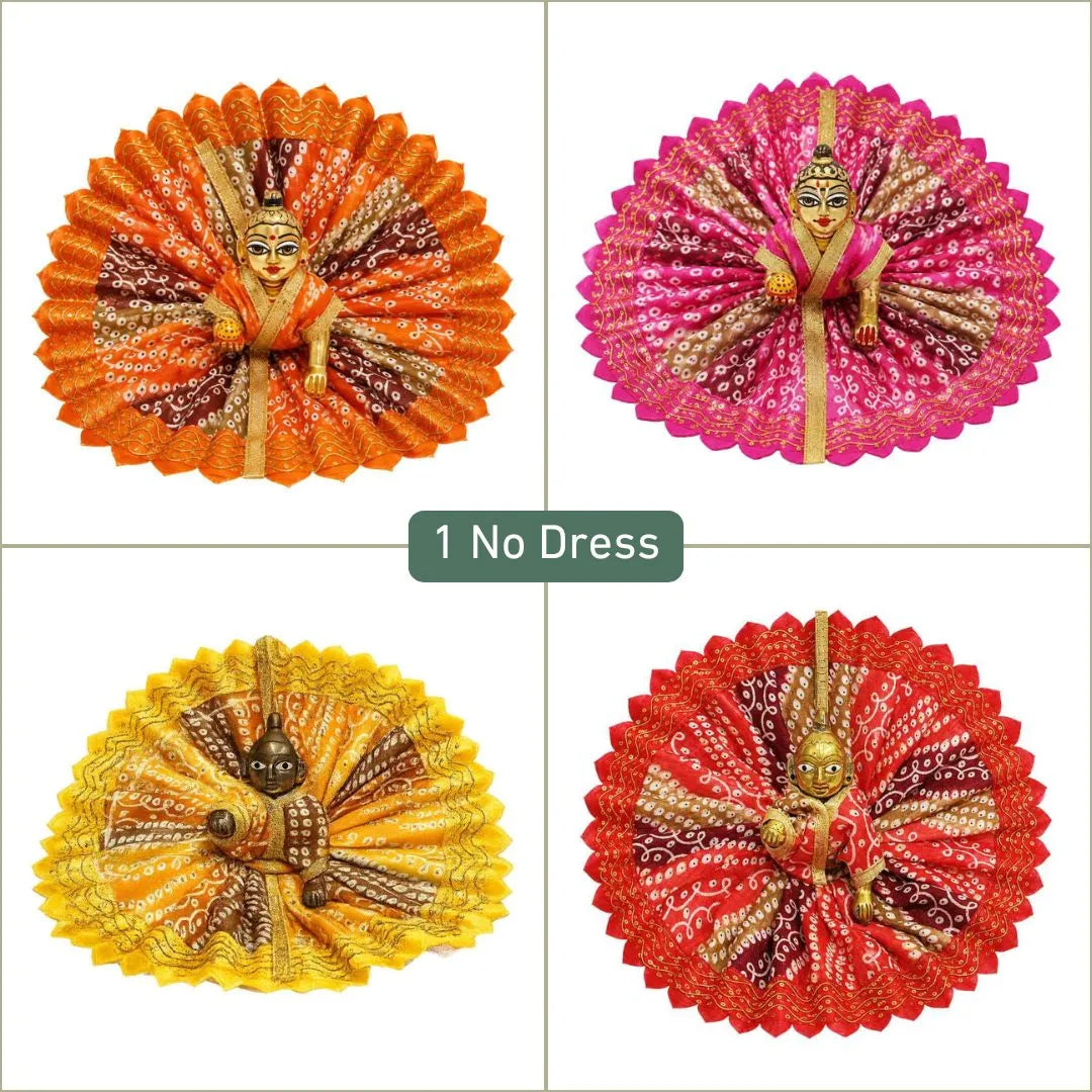 Combo of 4 Multicolor Bandhani Laddu Gopal Dress (Size 1 No)
