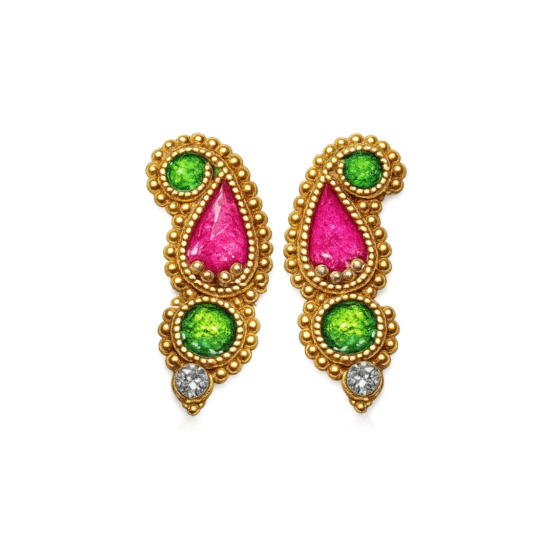 Handcrafted Jarkan Stone Green Pink Earrings for Laddu Gopal (Size 0-6)