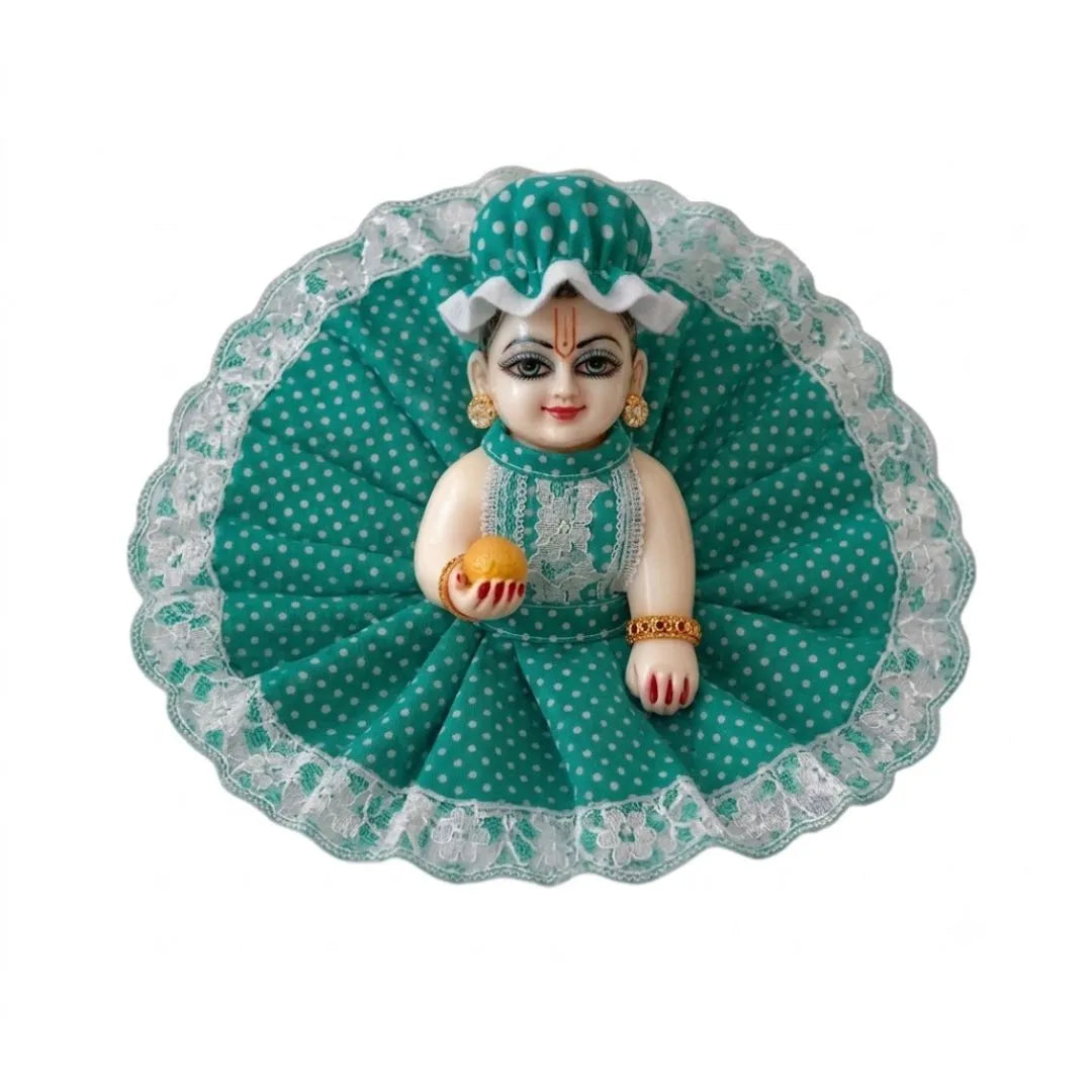 Green Polka Dot Laddu Gopal Dress with Matching Cap & Lace Border