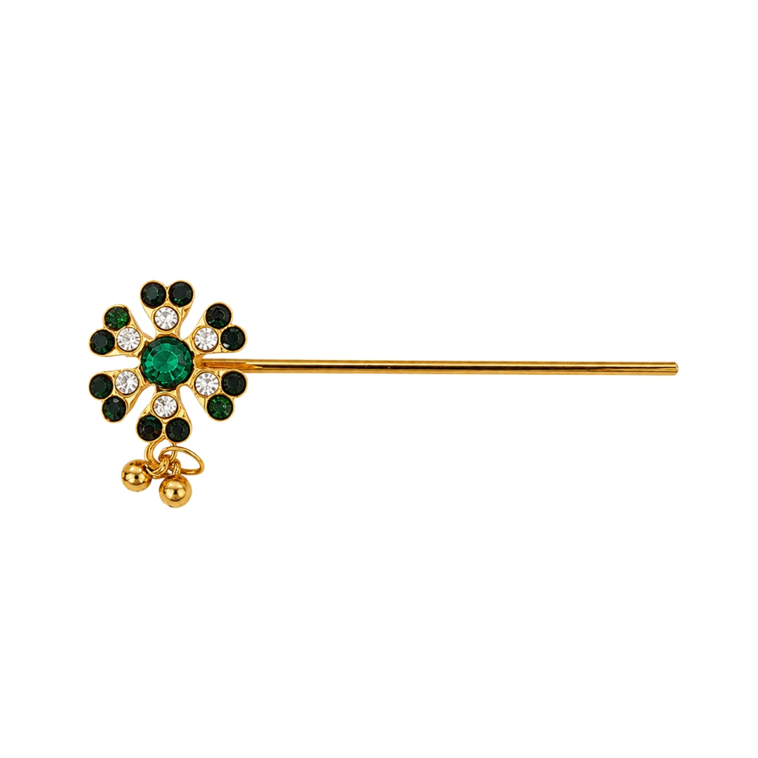 Green Stone Studded Designer Laddu Gopal Bansuri Golden Flute