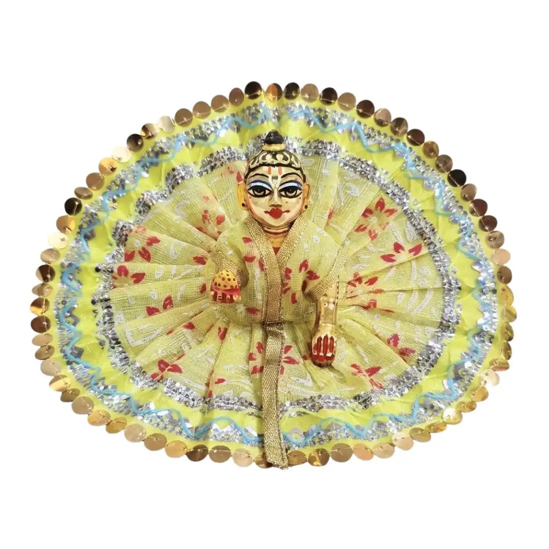 Handmade Yellow Golden Floral Design Dress for Laddu Gopal - Size No. 3