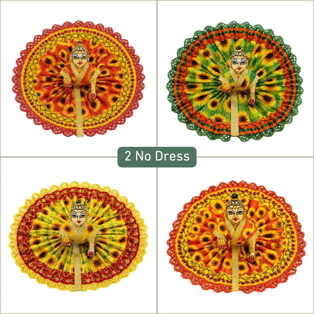 Combo of 4 Premium Sunflower Print Laddu Gopal Dresses (No. 2 Size)