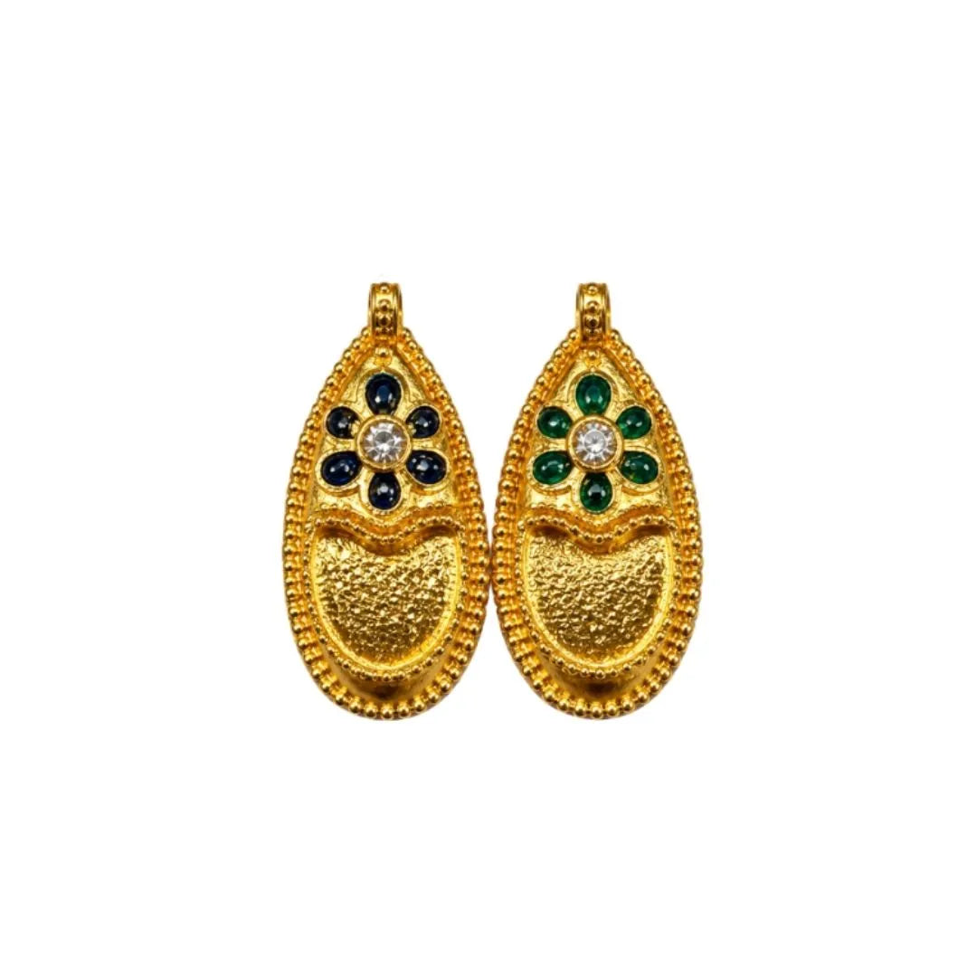 Premium Golden & Green Stone Metal Mojari Size 3 for Laddu Gopal Shringar