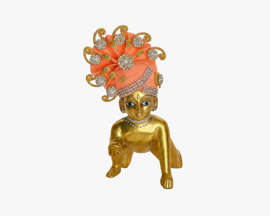 Orange Jarkan Decorated Mukut for Laddu Gopal