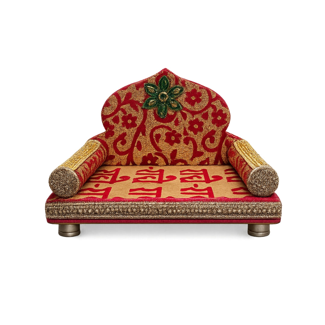 Traditional Red Color Radhey Printed Singhasan for Laddu Gopal