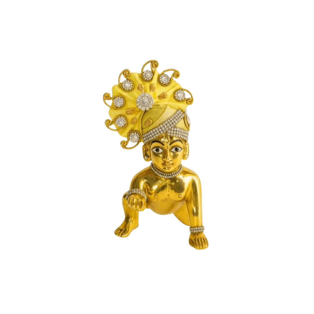 Yellow Jarkan Decorated Mukut for Laddu Gopal