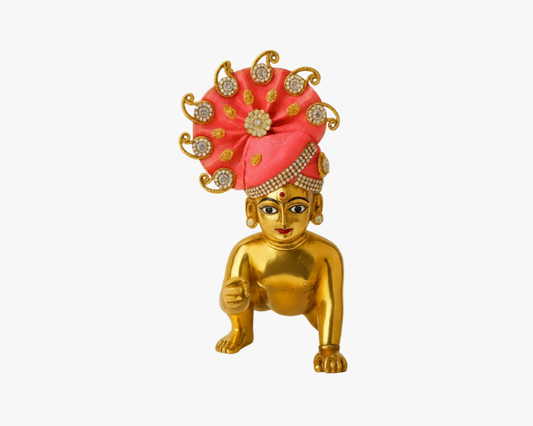 Red Color Jarkan Decorated Mukut for Laddu Gopal Lordkart