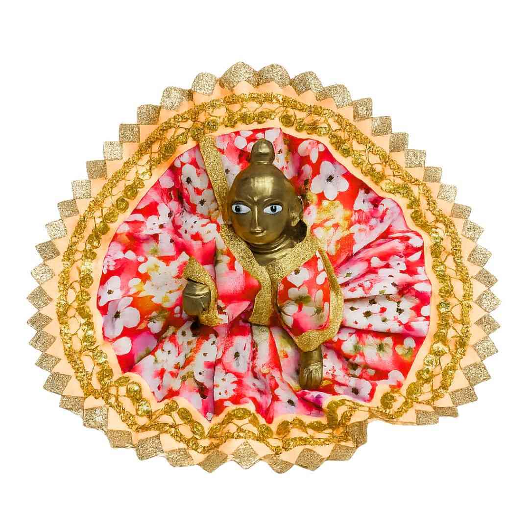 Elegant Red Floral Cotton Dress for Laddu Gopal Summer