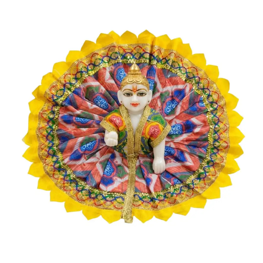 Vibrant Multicolored Printed Laddu Gopal Dress with Yellow Petal Border