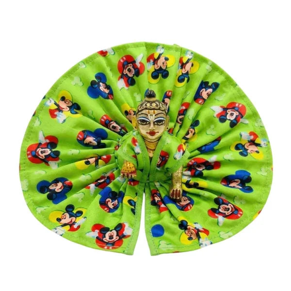 Mickey Mouse Printed Green Silk Poshak for Bal Gopal