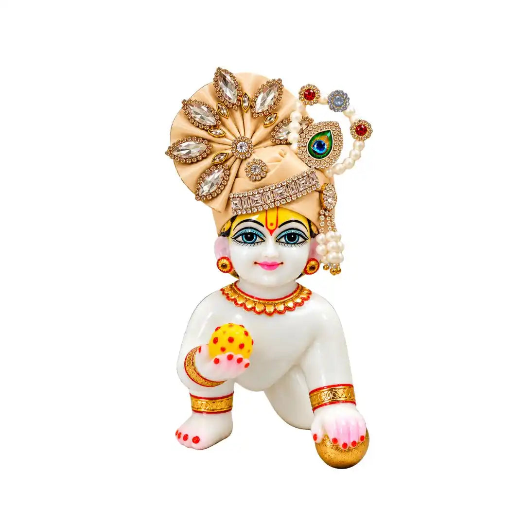 Premium Feather Design with Stone and Beads Decorated Beige Laddu Gopal Mukut
