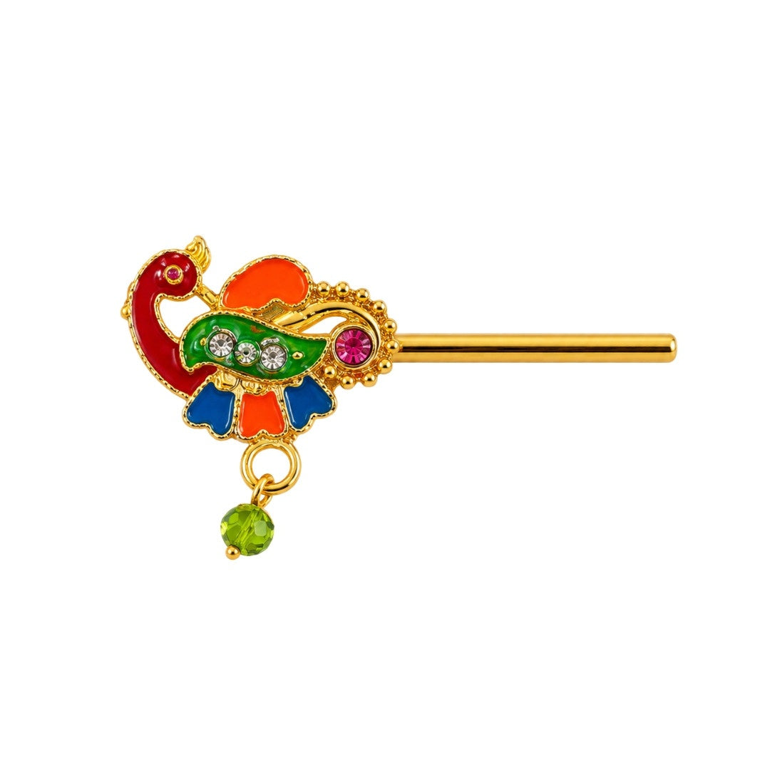 Vibrant Red and Green Bal Gopal Bansuri with Pink Stone Accent