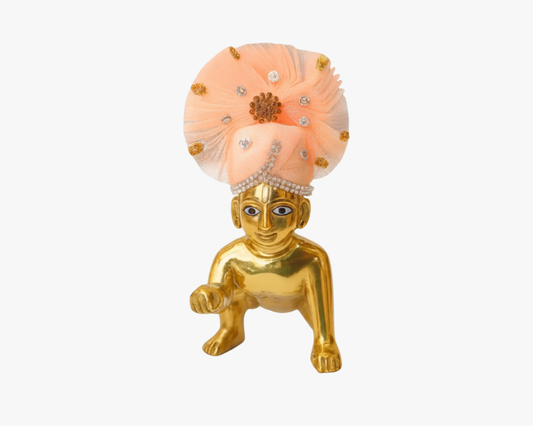 Zari and Stone Work Orange Mukut for Bal Gopal Lordkart