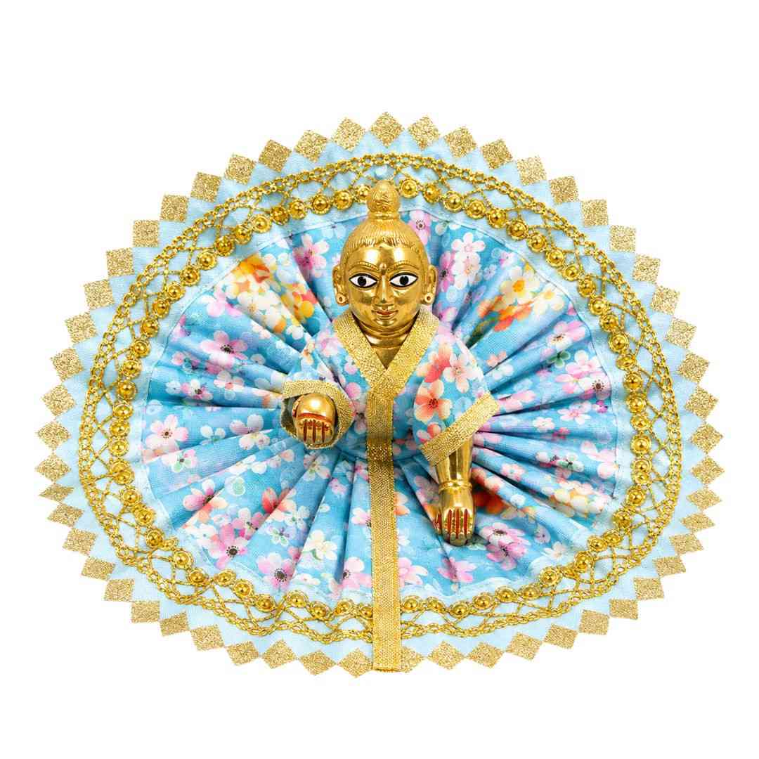 Sky Blue Floral Cotton Summer Dress for Kanha Ji