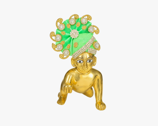 Green Jarkan Decorated Mukut for Laddu Gopal
