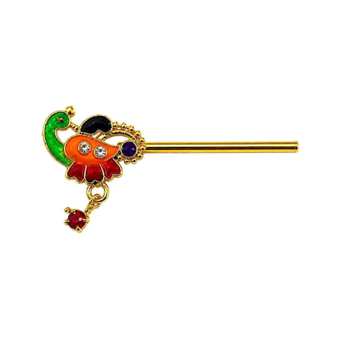 Elegant Green and Orange Meenakari Flute for Laddu Gopal with Red Drop