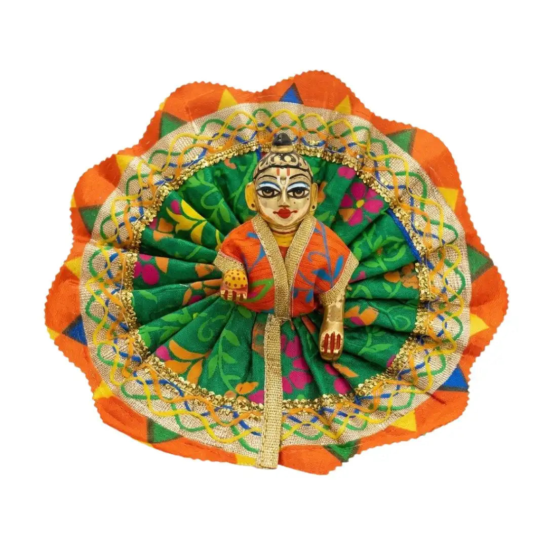 Handmade Green Floral Orange Border Fancy Dress for Laddu Gopal