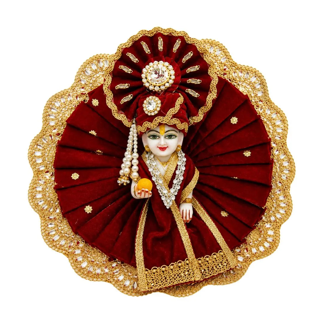 Fancy Maroon Red Laddu Gopal Heavy Dress with Pagadi & Patka