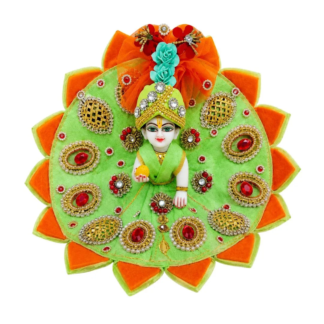Premium Pista Green Orange Heavy Laddu Gopal Dress with Pagadi