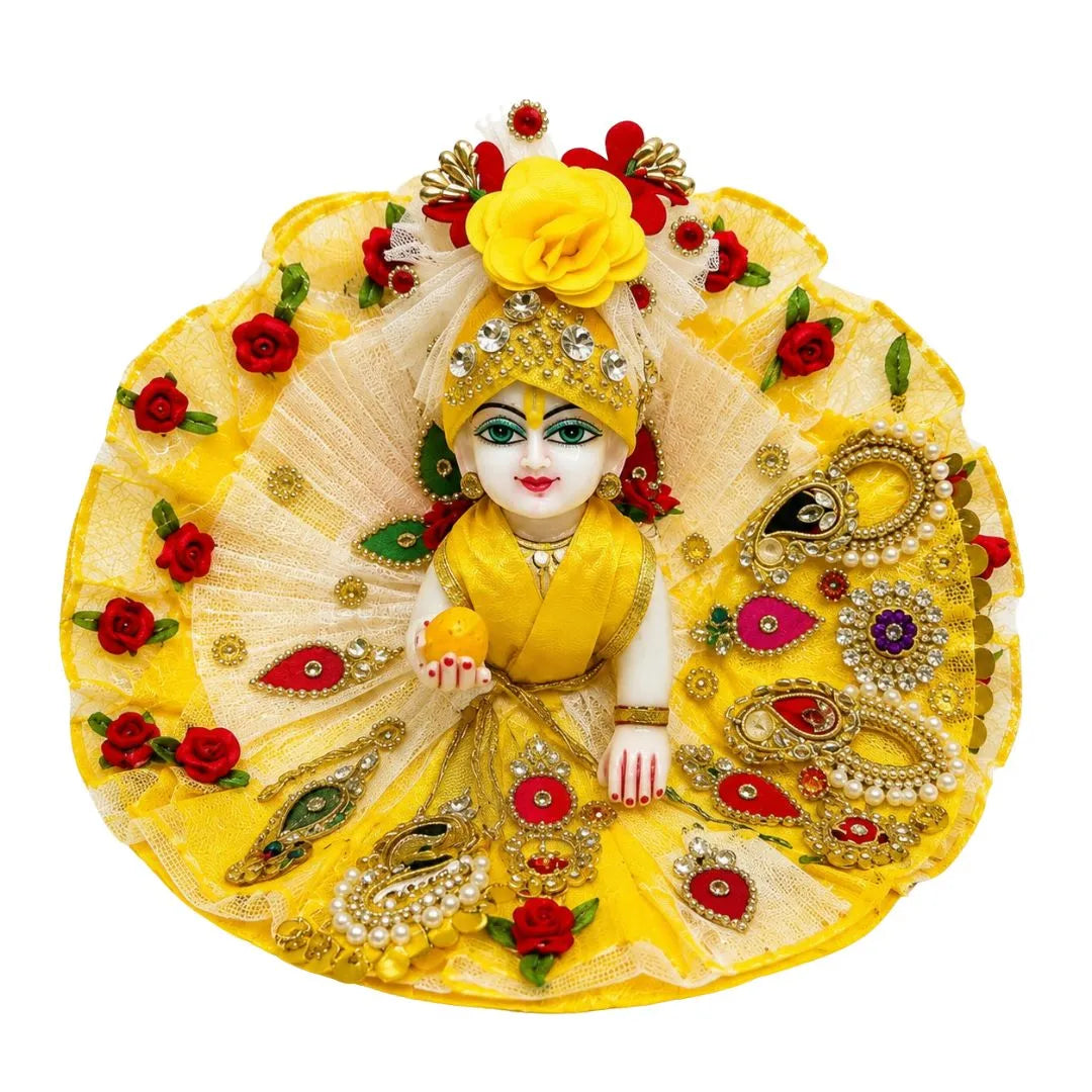Premium Yellow Cream Laddu Gopal Heavy Dress with Pagdi