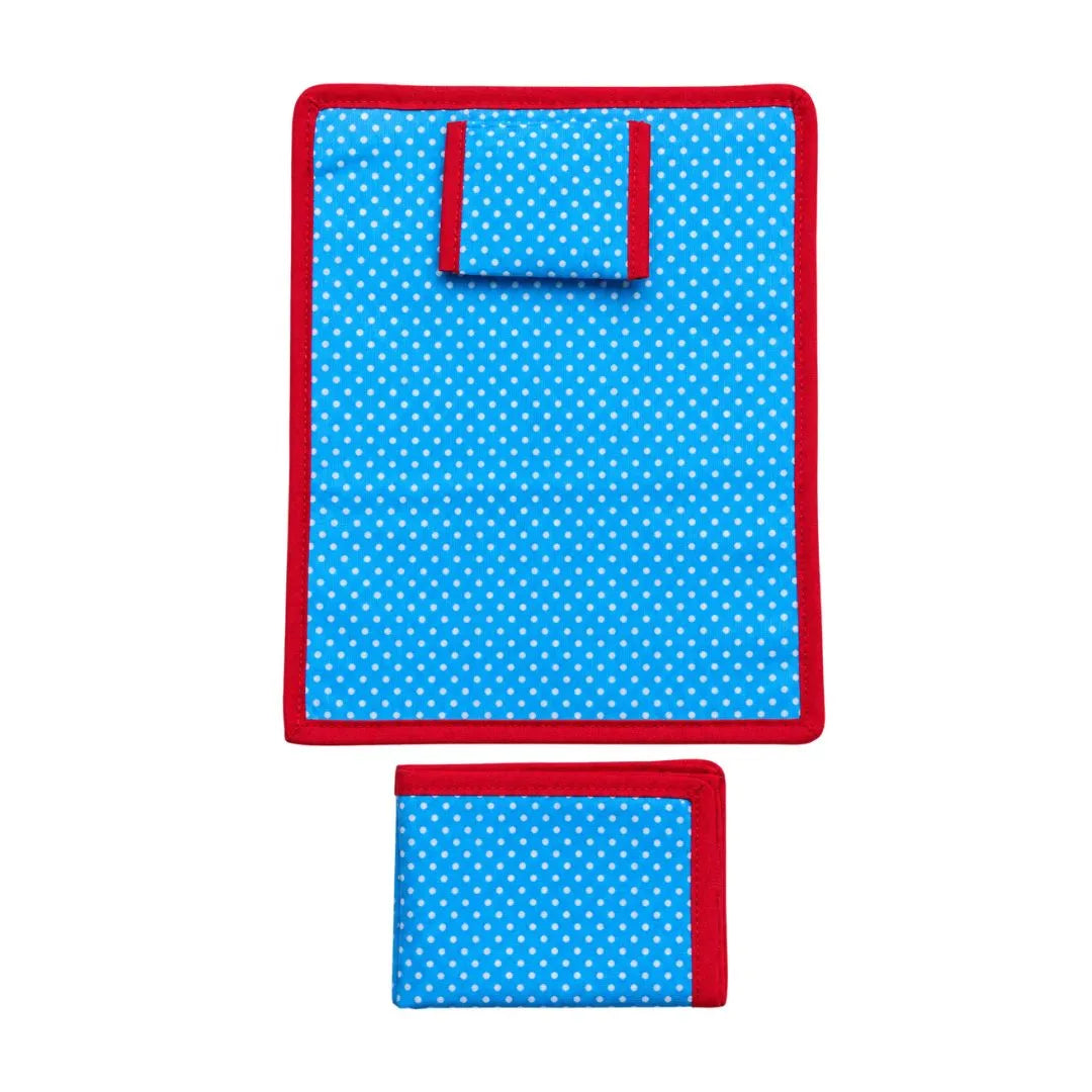 Soft Cotton Blue Polka Dot Bed Sheet Set with Pillow & Chadar for Laddu Gopal (6x8 Inch, Red Border)