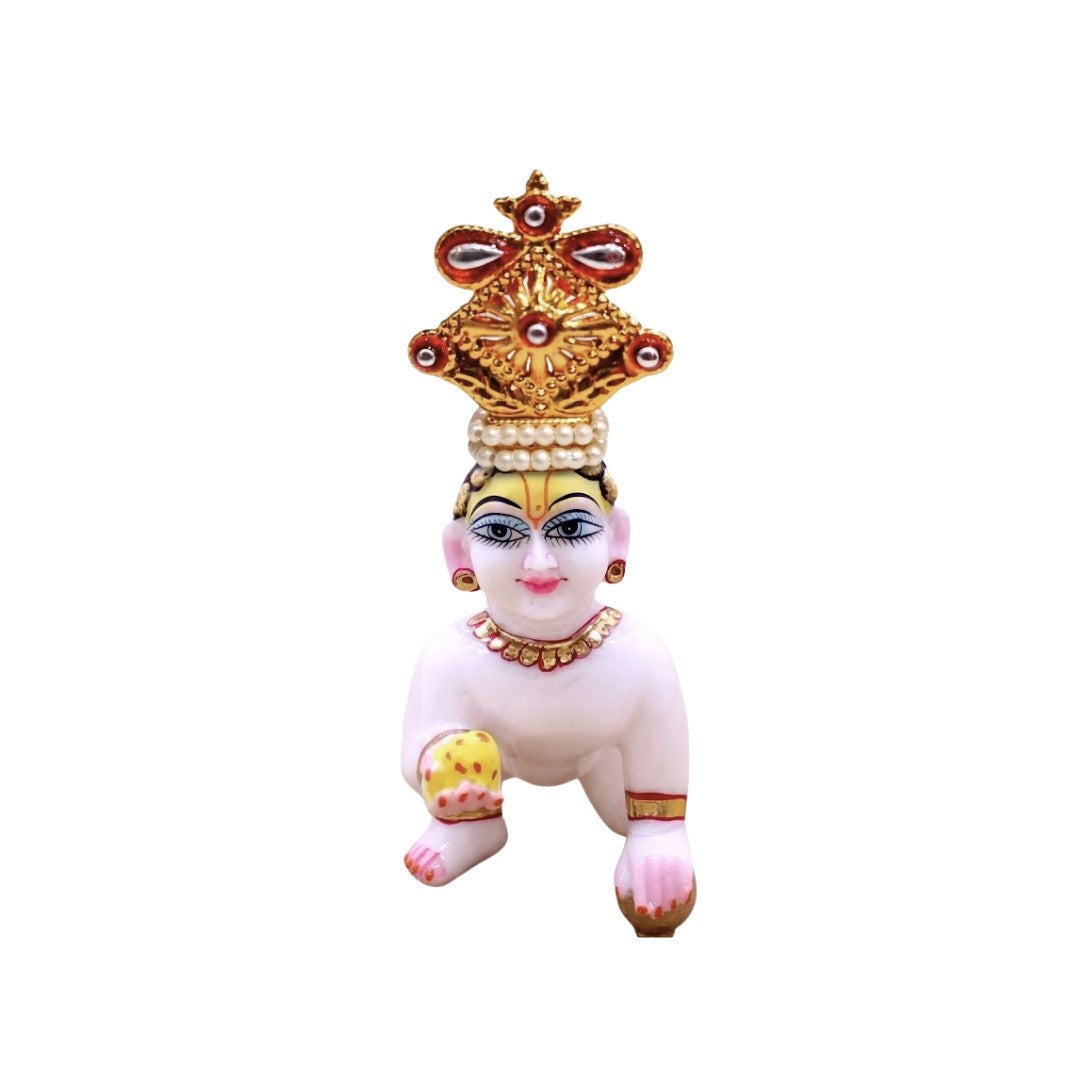 Copper Orange Stone Metal Adjuster Mukut for Laddu Gopal (Suitable for 0 to 2 No Idol)