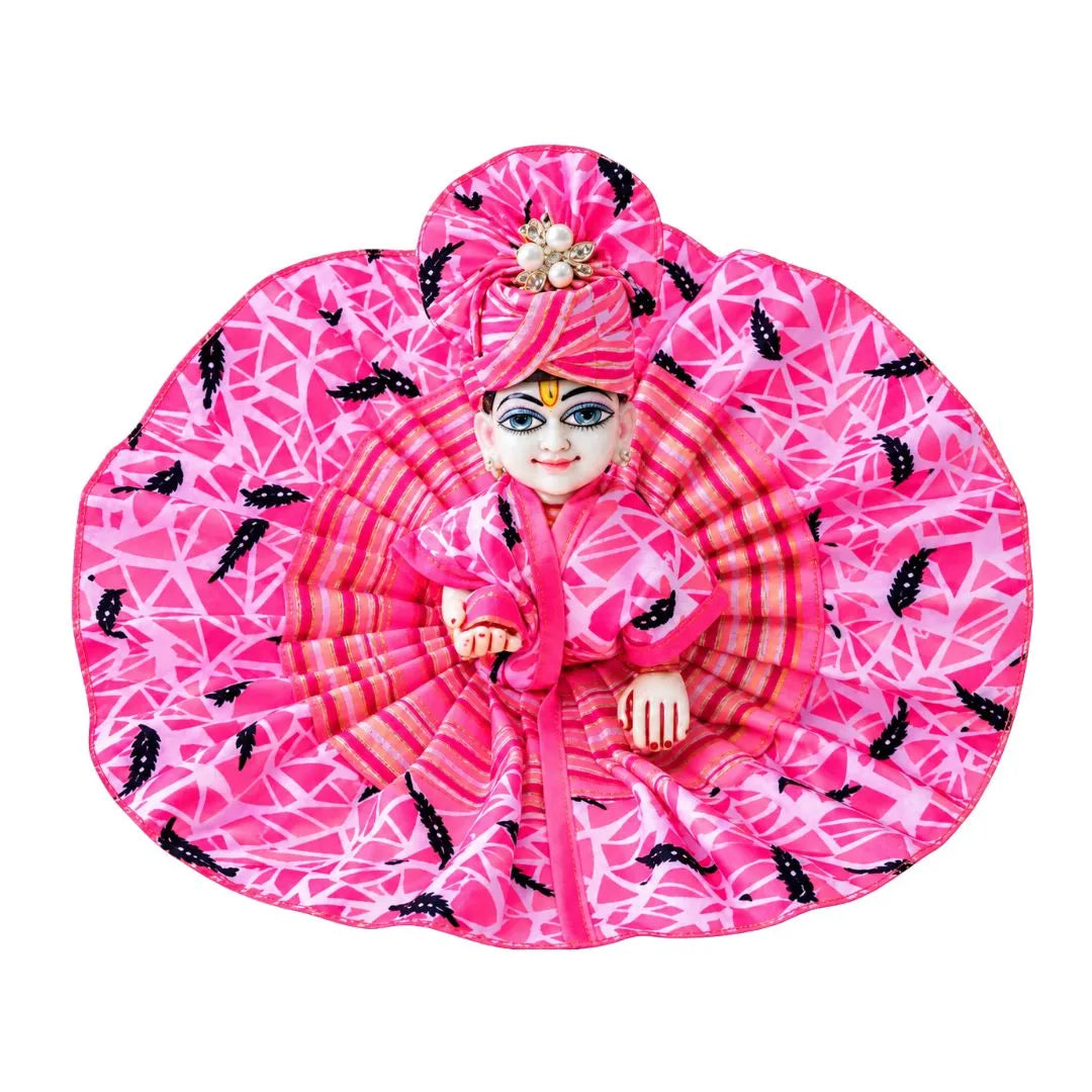 Pink Geometric Print Cotton Laddu Gopal Dress with Matching Pagadi