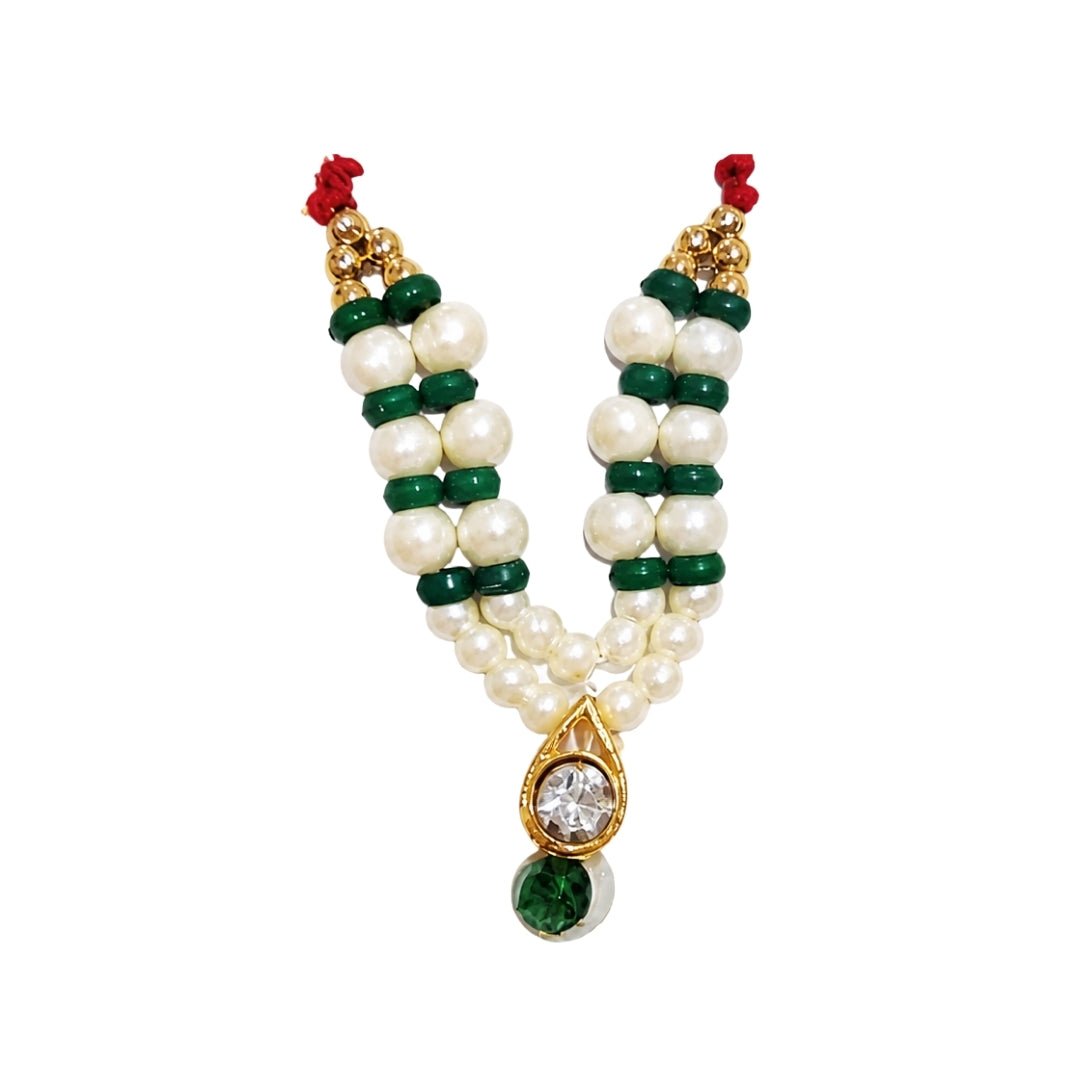 Beautiful White Green Beads Laddu Gopal Mala with Jarkan Stone for Shringar - Lordkart