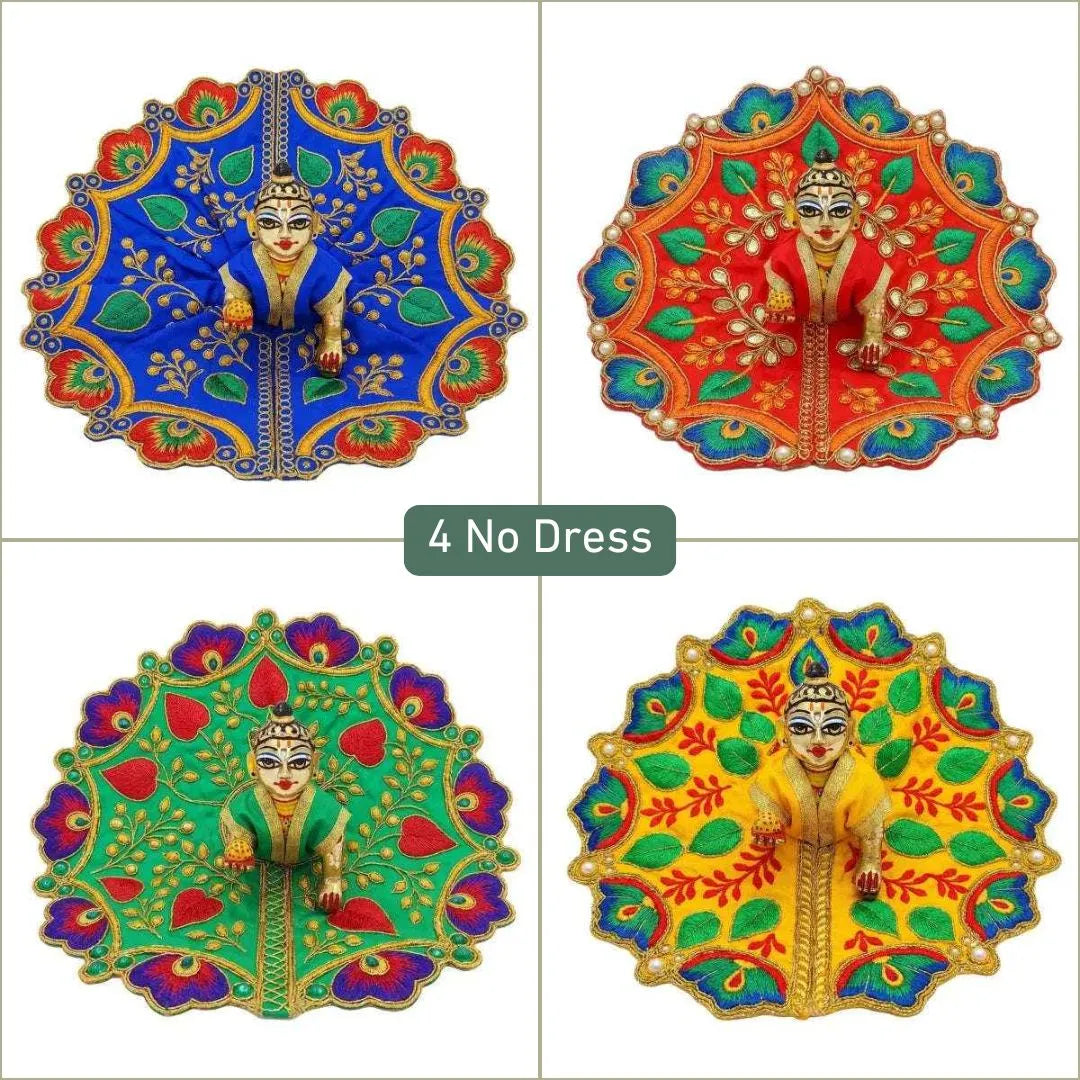 Premium Peacock Feather Embroidered Laddu Gopal Dress (Size 4)
