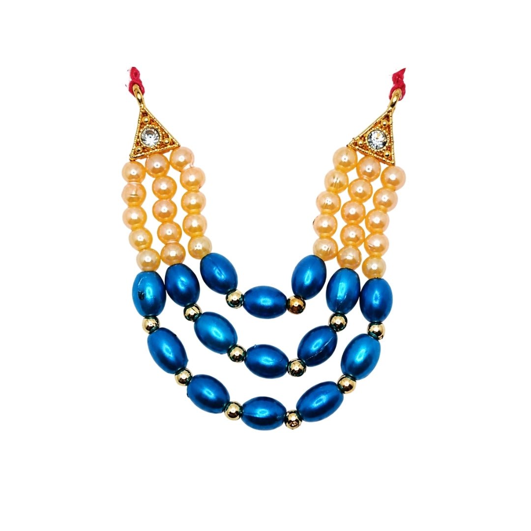 Decorative Golden and Blue Color 3 Layer Beads Laddu Gopal Mala for Shringar - Lordkart