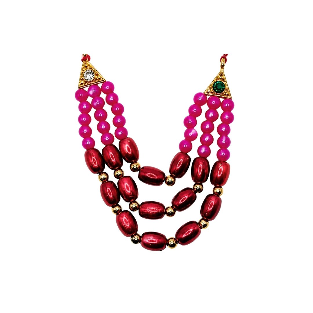 Designer Pink and Red Color 3 Layer Beads Laddu Gopal Mala for Shringar - Lordkart
