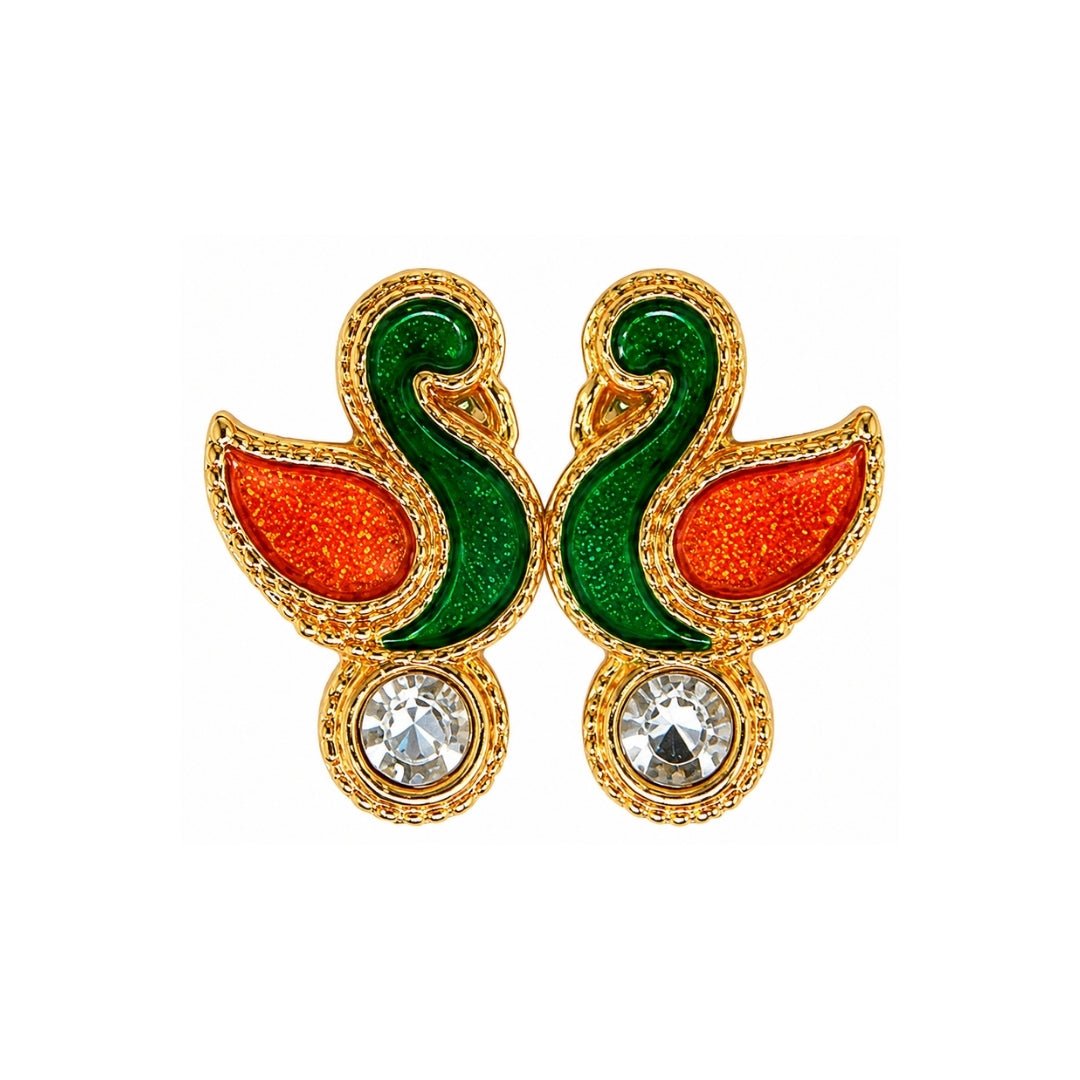 Fancy Orange and Green Peacock Style Thakur Ji Earrings (Size 0-6) - Lordkart