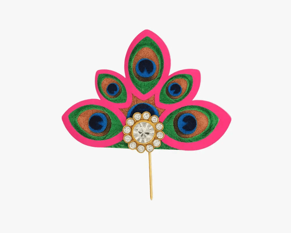 Pink Peacock Feather Design Kalangi for Laddu Gopal - Lordkart