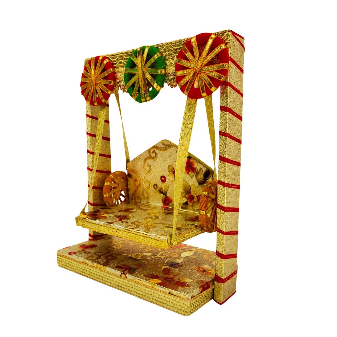Premium Golden Floral Laddu Gopal Jhula Handcrafted Bal Gopal Jhula - Lordkart