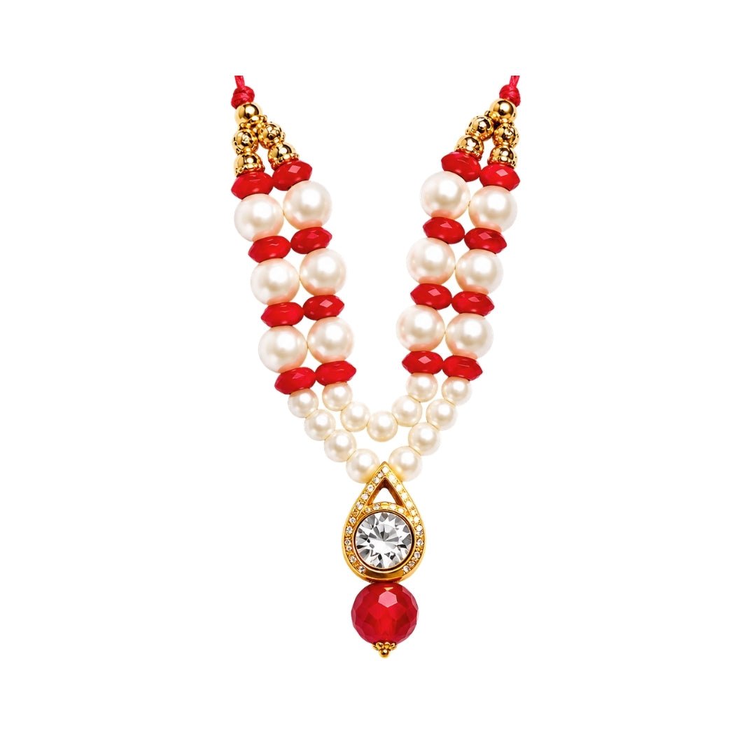 Premium White Red Beads Laddu Gopal Mala with Jarkan Stone for Shringar - Lordkart