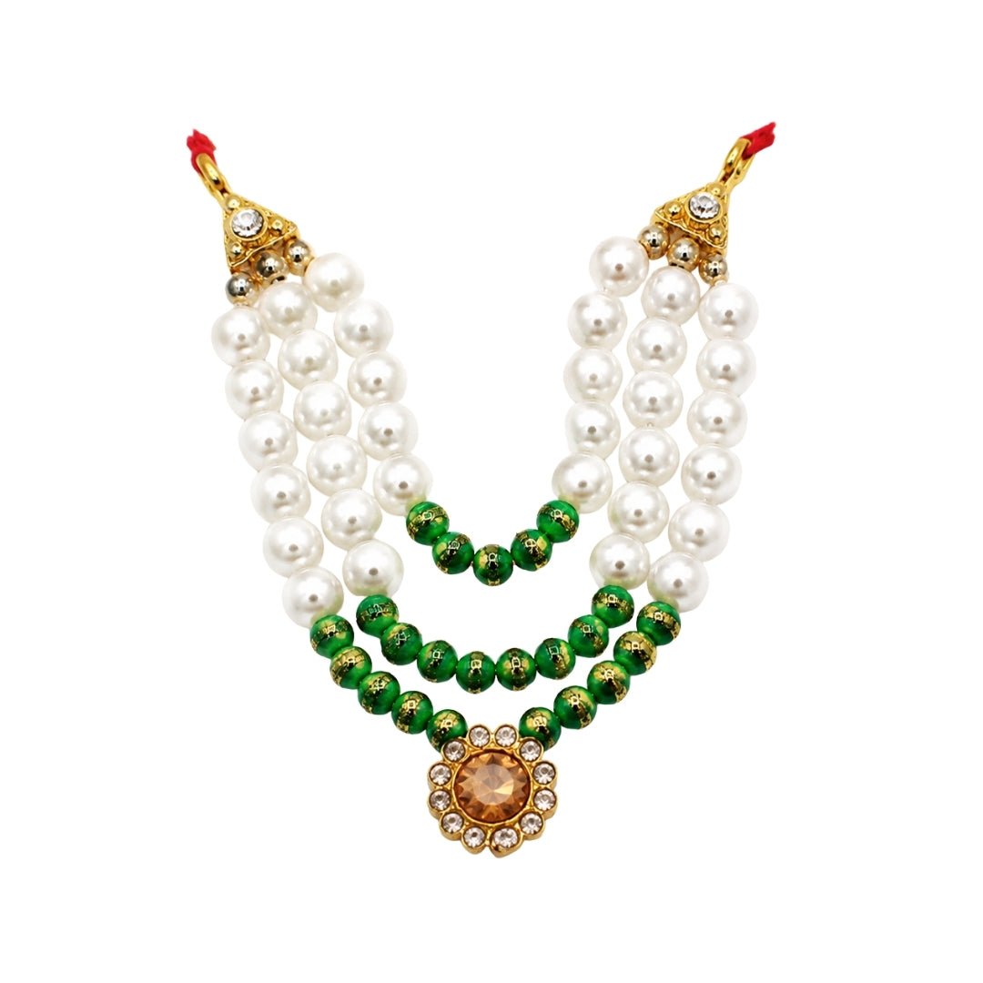 White and Green Beads Laddu Gopal Mala with Jarkan Stone for Shringar - Lordkart