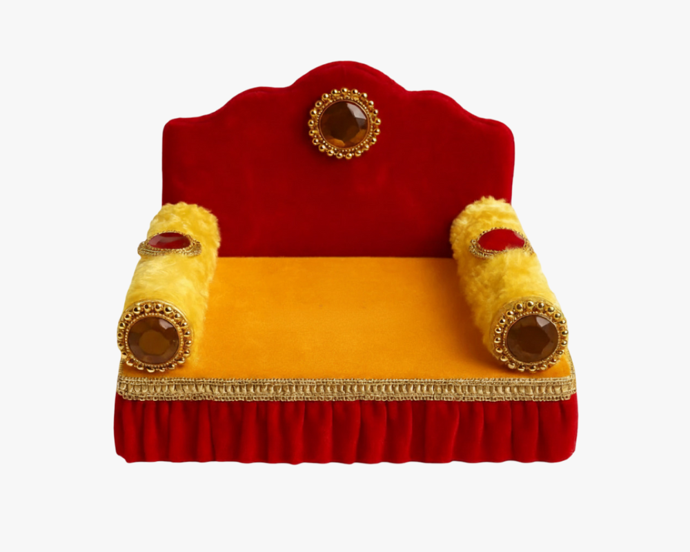 Handicraft Red & Yellow Silk Singhasan for Laddu Gopal Lordkart