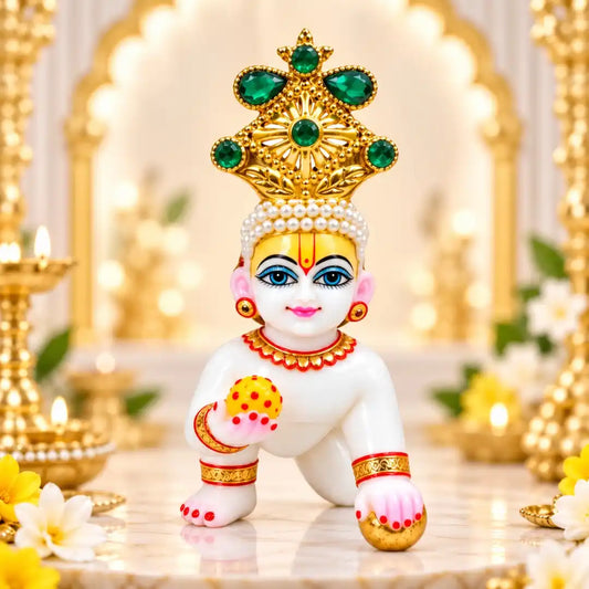 Fancy Metal Adjustable Green Mukut for Thakur Ji (0 to 2 No Idol)