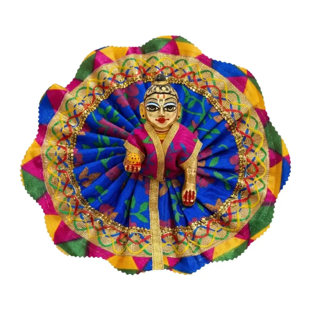 Premium Golden Lace Design Blue Pink Multicolor Floral Fancy Dress for Laddu Gopal