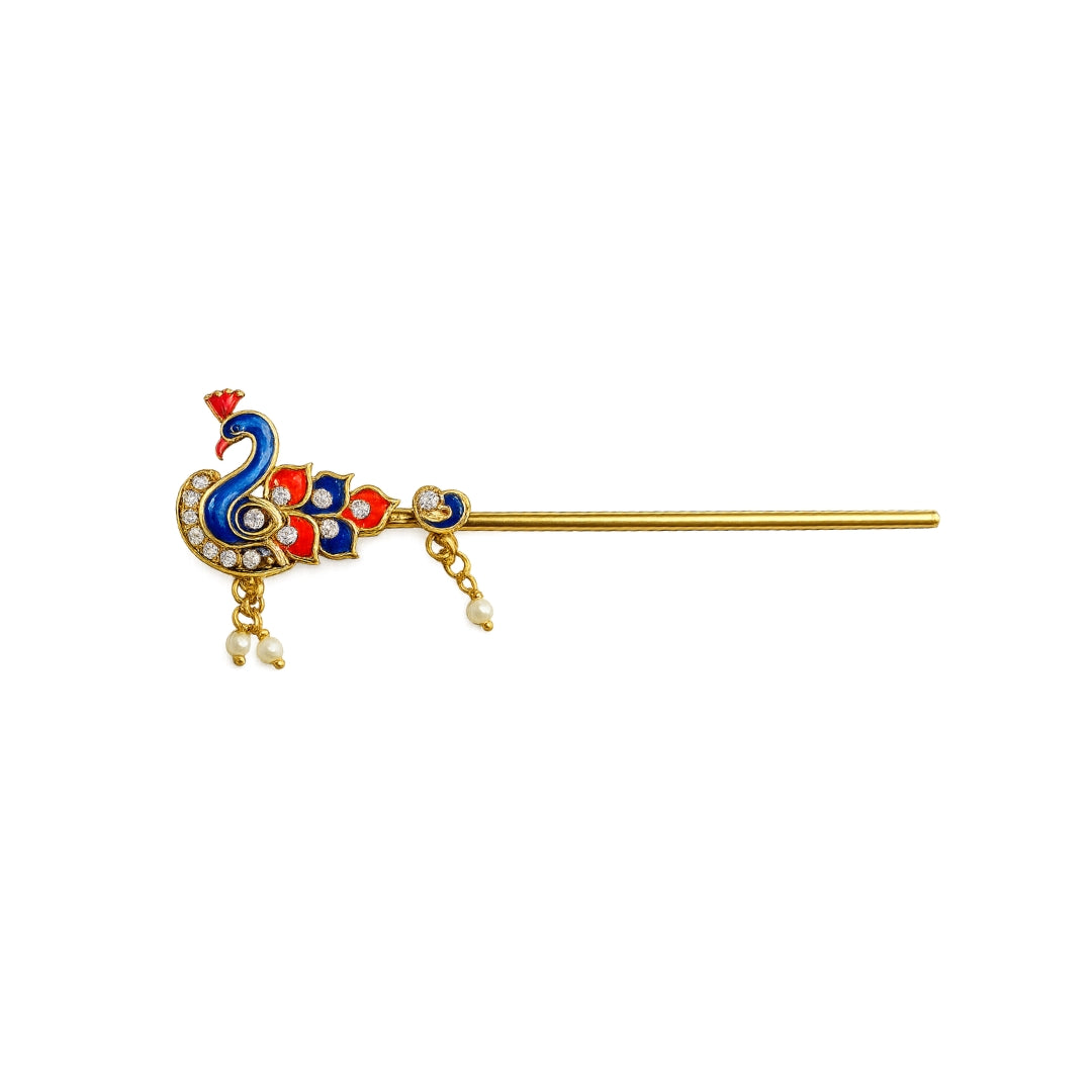 Jarkan Coated Blue & Orange Color with Beads Laddu Gopal Peacock Bansuri